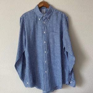 Brooks Brothers Regent Fit Men’s Shirt L 100%Linen White&Blue Plaid ButtonDown